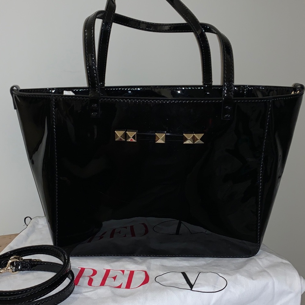 Valentino RED black patten leather satchel purse